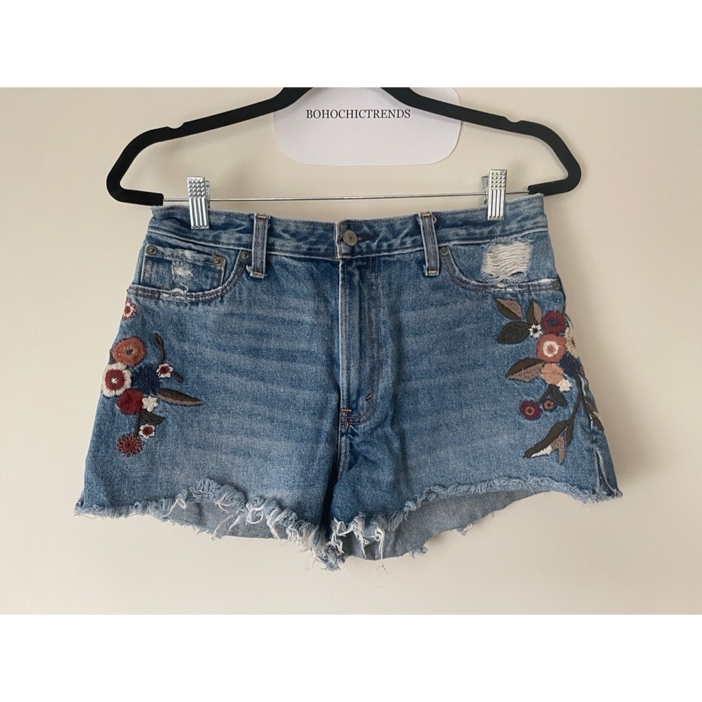 Abercrombie & Fitch Blue Jean Shorts Embroidered High-rise Size 29